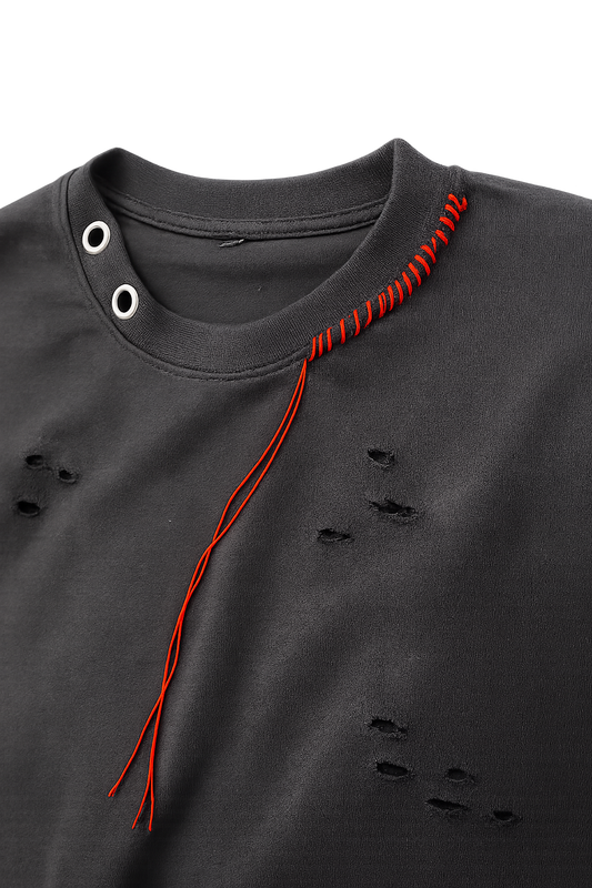 Distressed Oversize Tee — Shadow Black
