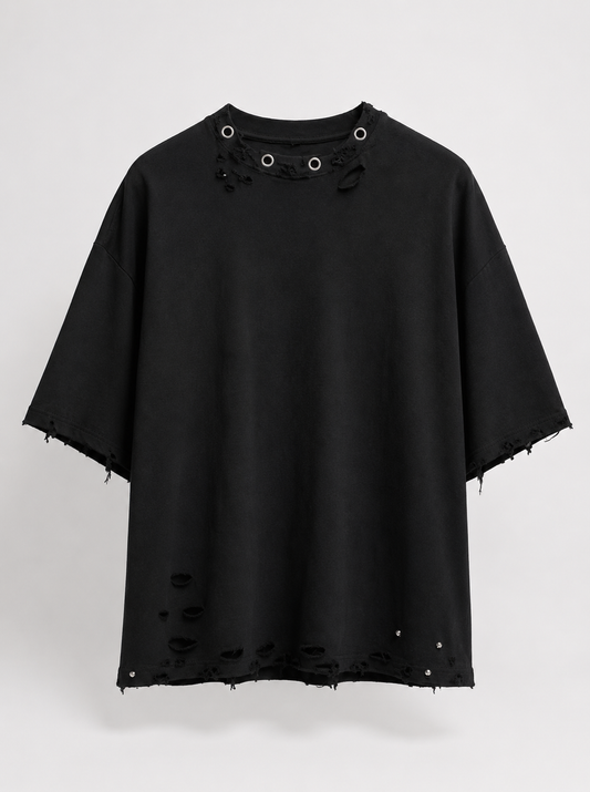 Tricou Oversize Distressed Eyelet