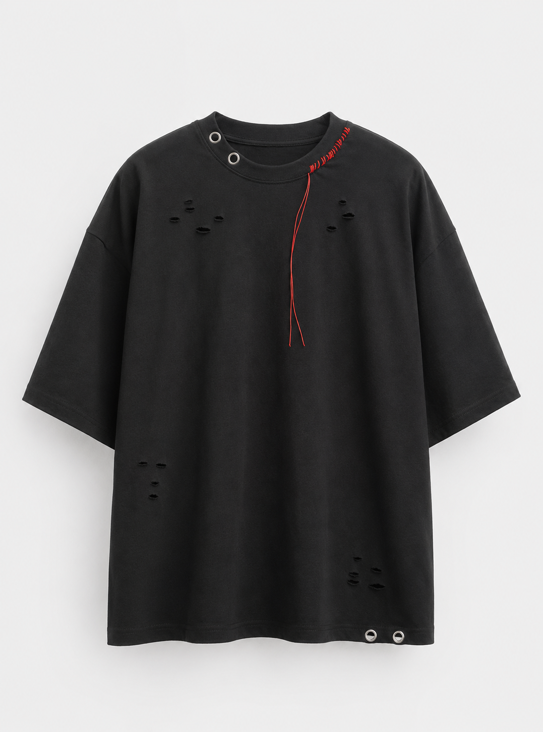 Distressed Oversize Tee — Shadow Black