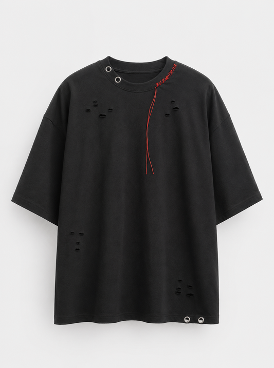 Distressed Oversize Tee — Shadow Black