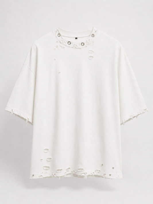 DISTRESSED OVERSIZED T-SHIRT — WHITE