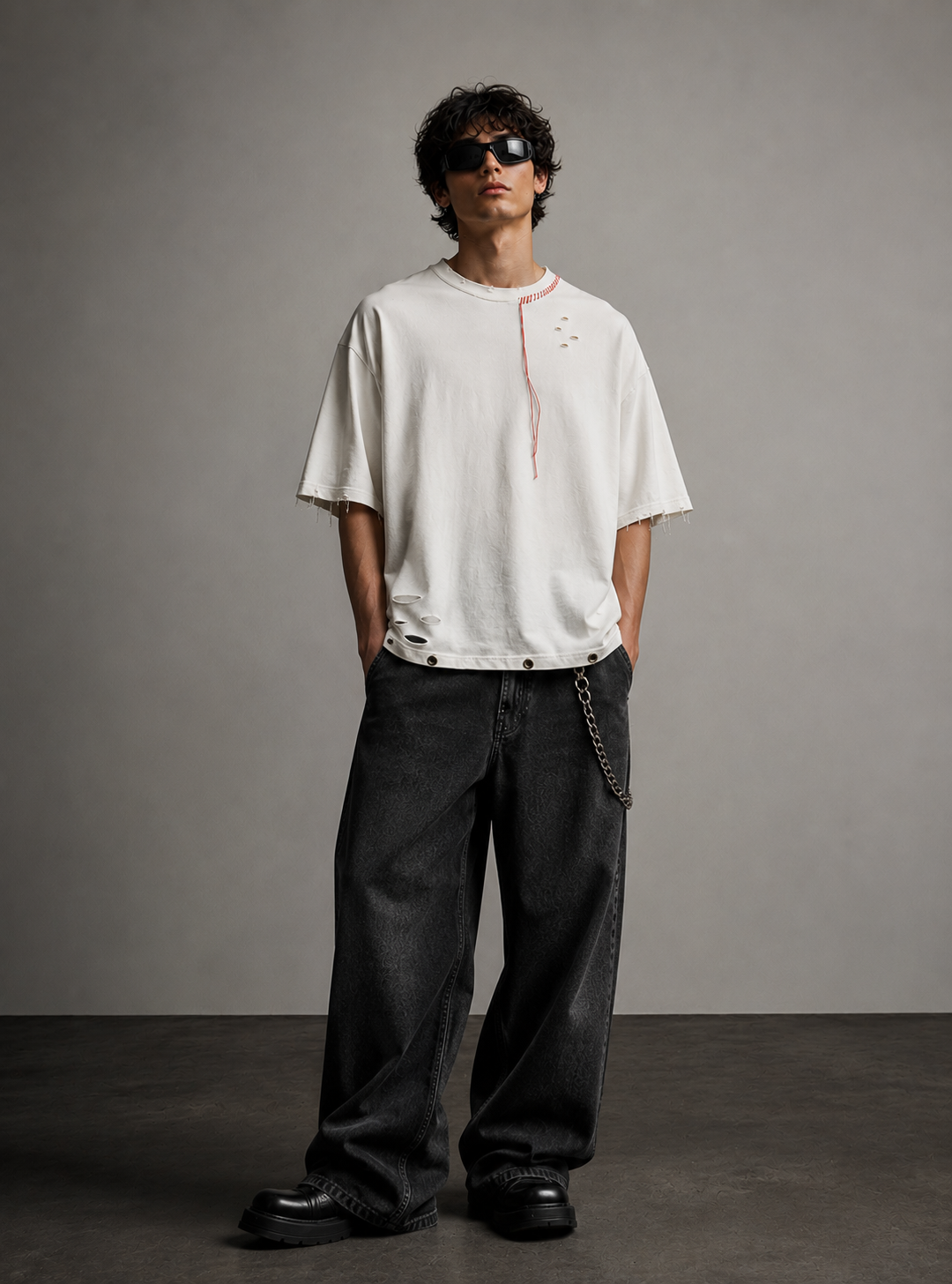 Distressed Oversize Tee — Off White Edition