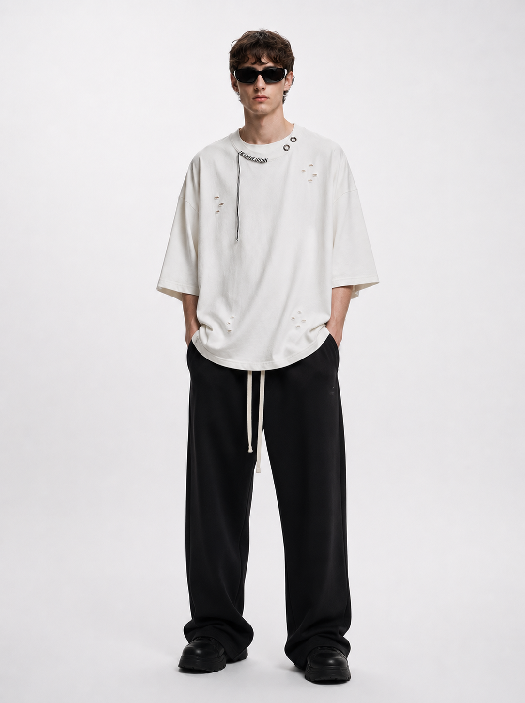 Distressed Oversize Tee — Ivory Dust