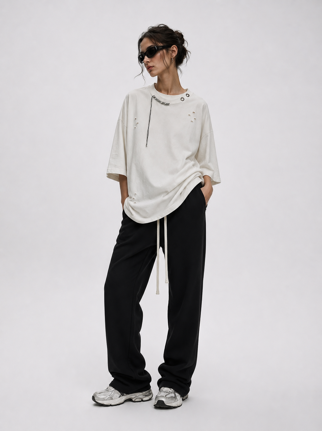 Distressed Oversize Tee — Ivory Dust W